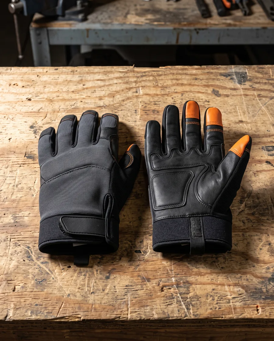 Render of the gloves on a workbench