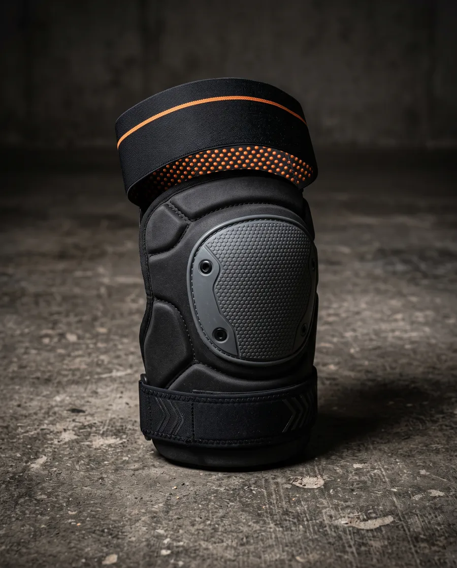 Render of the knee pad standing on a concrete floor
